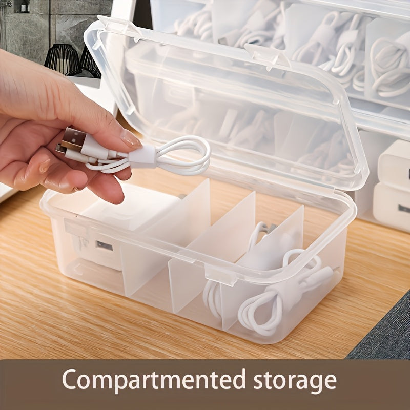 5-Compartment Large Capacity Cable Management Box with Lid - Space-Saving Desktop Storage Solution for Office And Home Use, Durable Plastic Construction, Ideal for Office Storage And Home Organization, Desk & Drawer Organizer for Home Storage