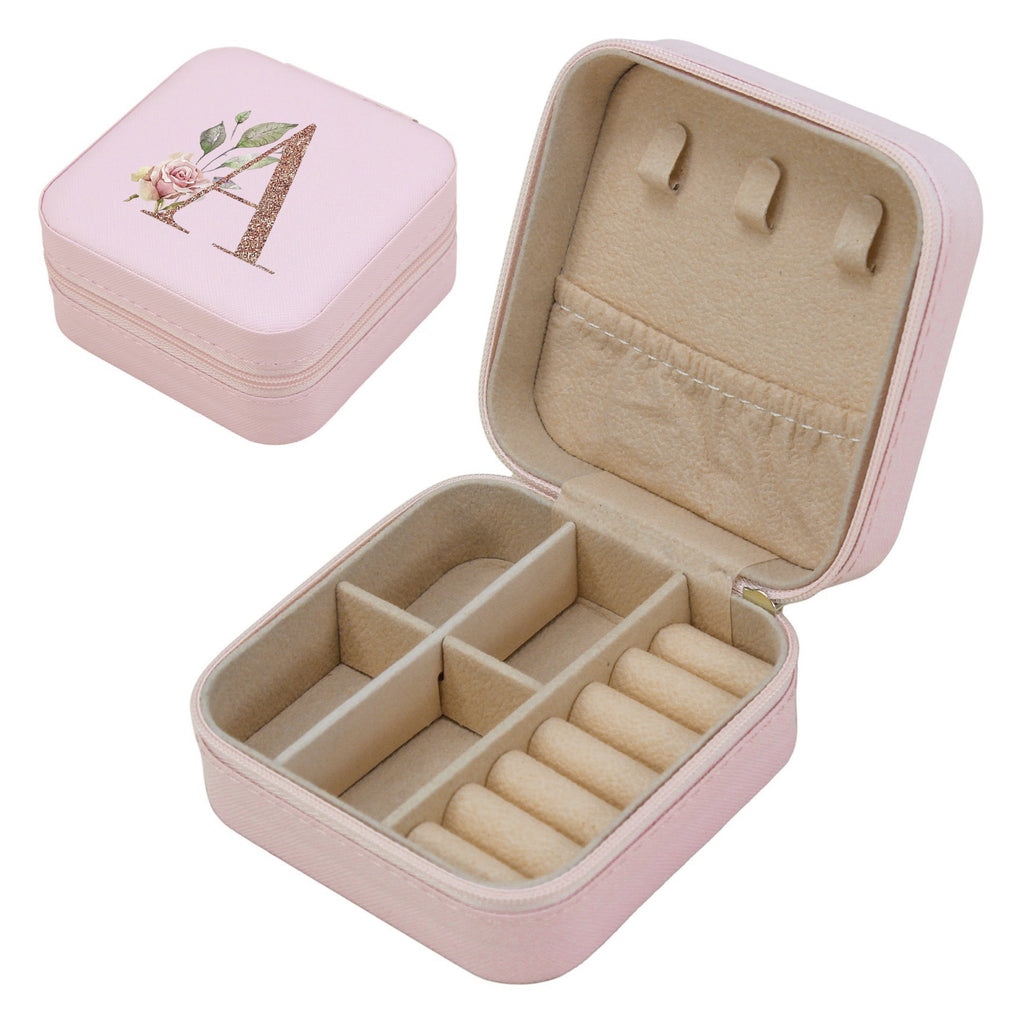 Classic Faux Leather Jewelry Box with Zipper Closure - Waterproof And Lightweight, Perfect for Travel Storage, Featuring a Floral Design with 26 Letters, a Detachable Necklace Display Stand, And Compartments for Rings And Earrings - an Elegant Gift