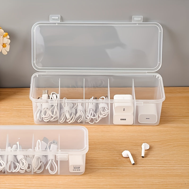 5-Compartment Large Capacity Cable Management Box with Lid - Space-Saving Desktop Storage Solution for Office And Home Use, Durable Plastic Construction, Ideal for Office Storage And Home Organization, Desk & Drawer Organizer for Home Storage