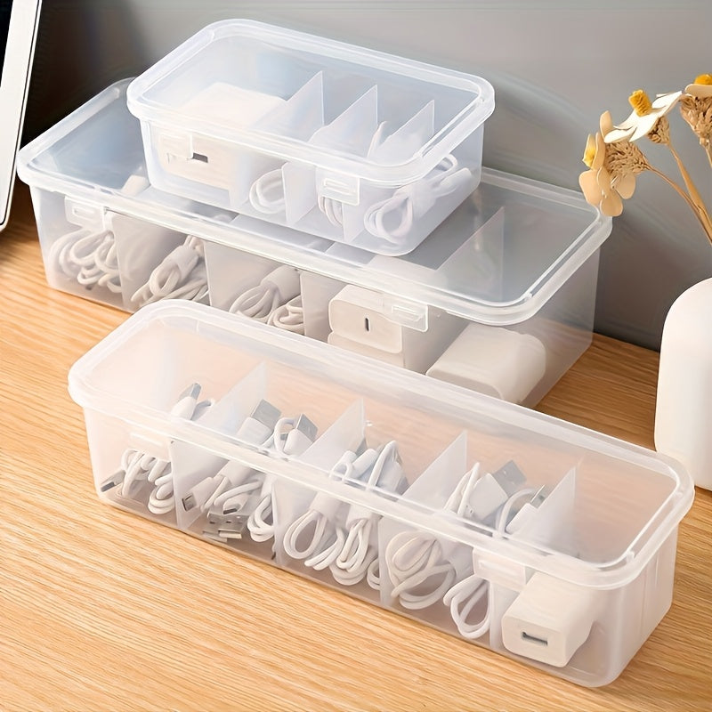 5-Compartment Large Capacity Cable Management Box with Lid - Space-Saving Desktop Storage Solution for Office And Home Use, Durable Plastic Construction, Ideal for Office Storage And Home Organization, Desk & Drawer Organizer for Home Storage