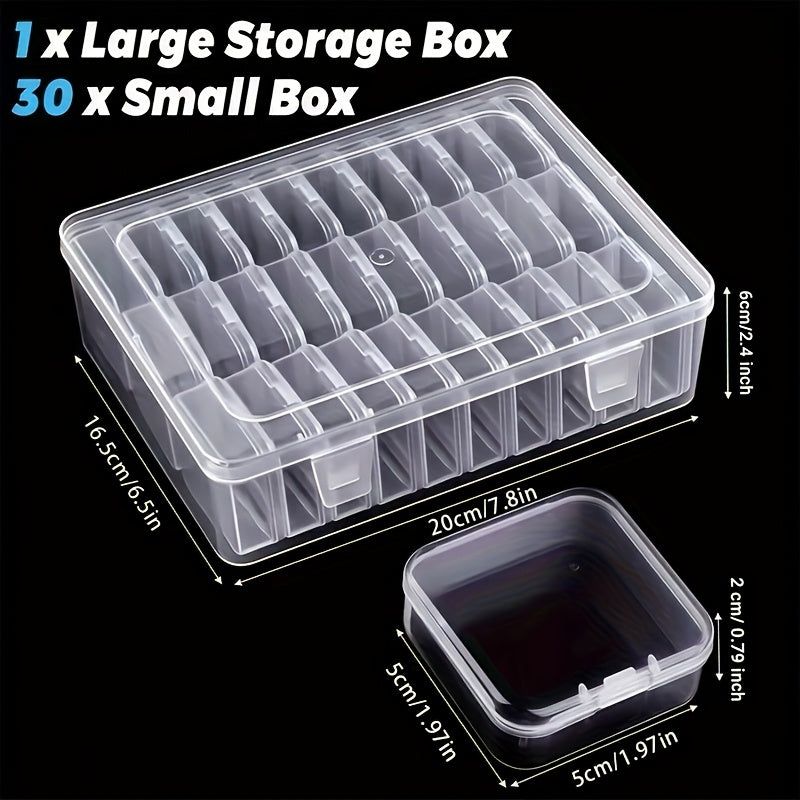 31pcs Set: 30 Small Boxes + 1 Large Box - Plastic Storage Box with Small Containers for Jewelry, Beads, and Accessories. Rectangular Shape and Durable Plastic Material for Organizing Your Jewelry. Ideal for DIY Jewelry Storage, Perfect Valentine's