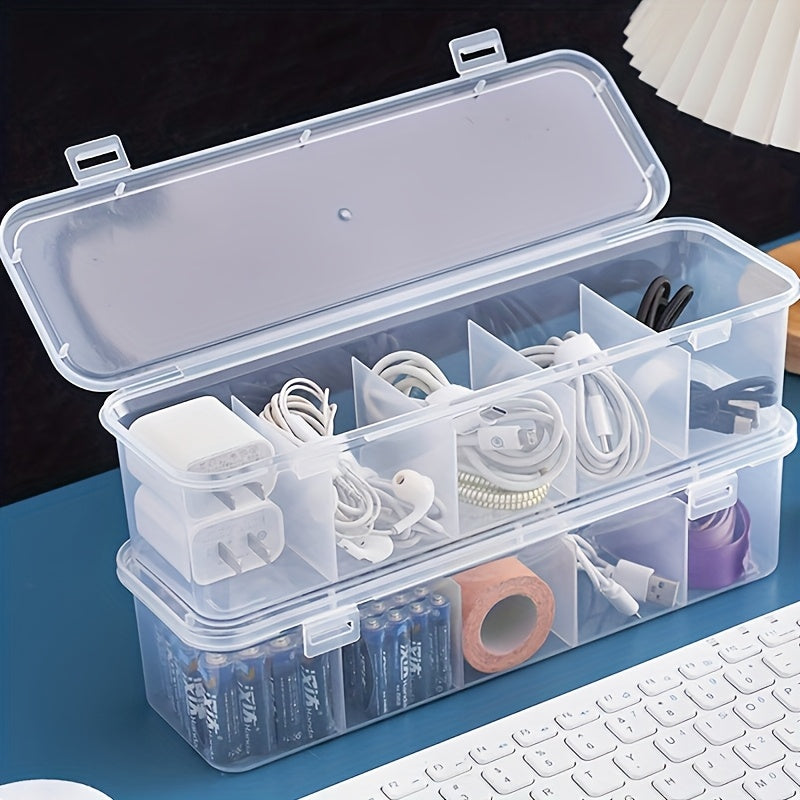 5-Compartment Large Capacity Cable Management Box with Lid - Space-Saving Desktop Storage Solution for Office And Home Use, Durable Plastic Construction, Ideal for Office Storage And Home Organization, Desk & Drawer Organizer for Home Storage