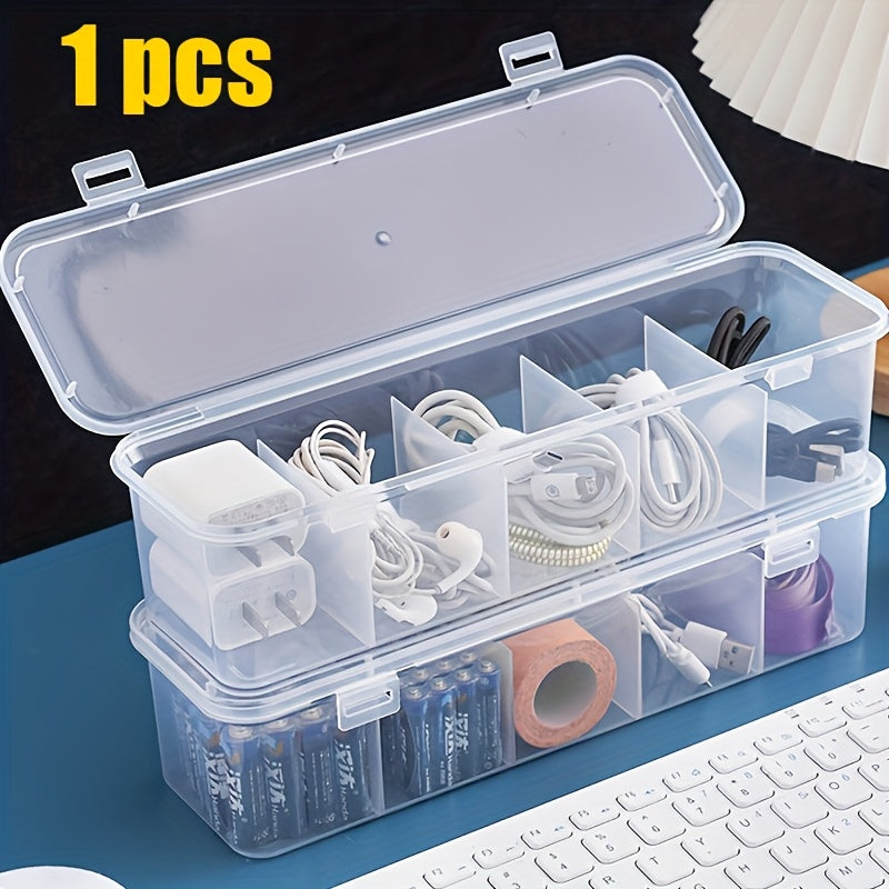 5-Compartment Large Capacity Cable Management Box with Lid - Space-Saving Desktop Storage Solution for Office And Home Use, Durable Plastic Construction, Ideal for Office Storage And Home Organization, Desk & Drawer Organizer for Home Storage