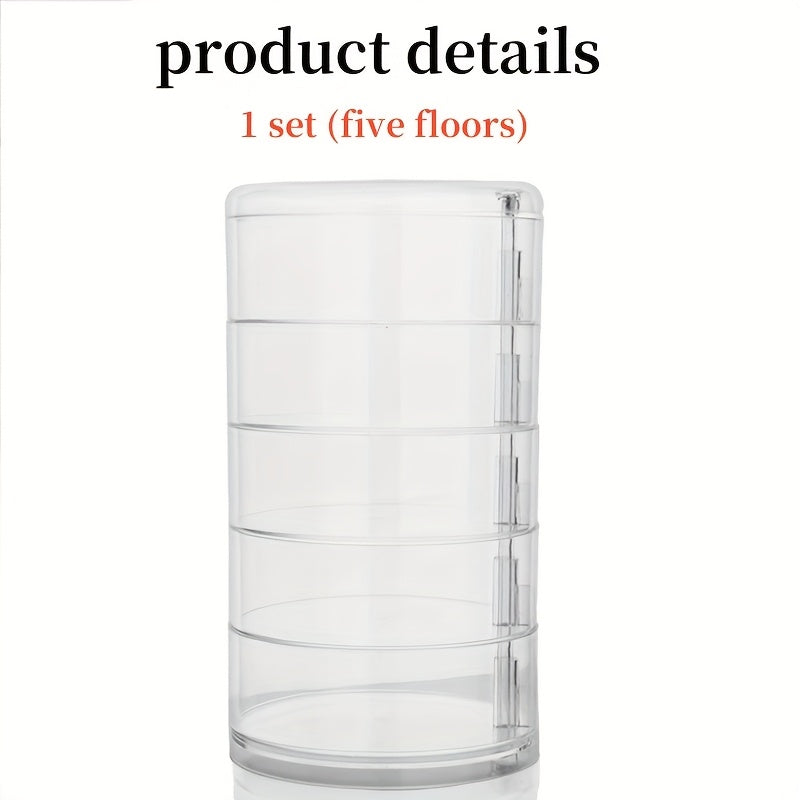 A High-end Exquisite Rotating Jewelry Box,five Layers of Large Capacity Withcover Dust Proof Quality Pet Material,used for Dressing Table Bedroom Desktop Sorting Storage,hair Accessories,bracelets,necklaces, Earrings and Other Accessories Storage Box