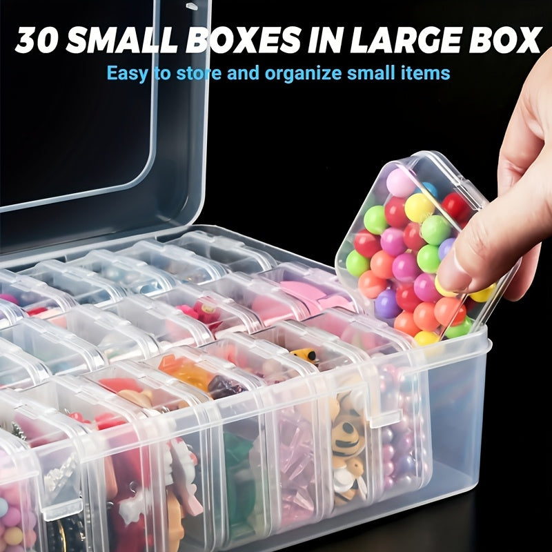 31pcs Set: 30 Small Boxes + 1 Large Box - Plastic Storage Box with Small Containers for Jewelry, Beads, and Accessories. Rectangular Shape and Durable Plastic Material for Organizing Your Jewelry. Ideal for DIY Jewelry Storage, Perfect Valentine's