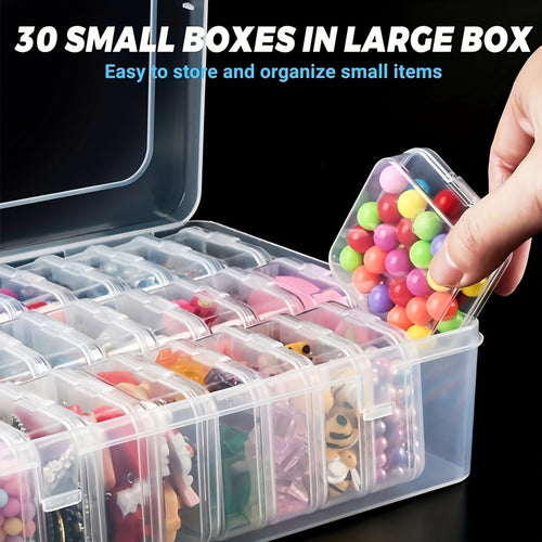 31pcs Set: 30 Small Boxes + 1 Large Box - Plastic Storage Box with Small Containers for Jewelry, Beads, and Accessories. Rectangular Shape and Durable Plastic Material for Organizing Your Jewelry. Ideal for DIY Jewelry Storage, Perfect Valentine's